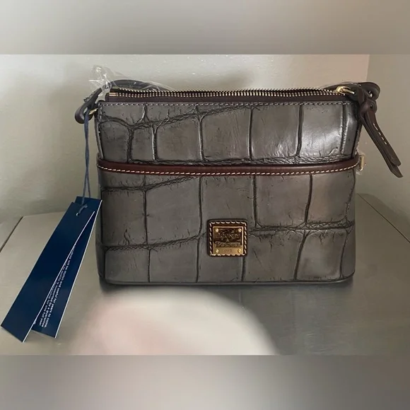 DOONEY AND BURKE..Gray Croc-Embossed Crossbody Bag - Picture 2 of 16